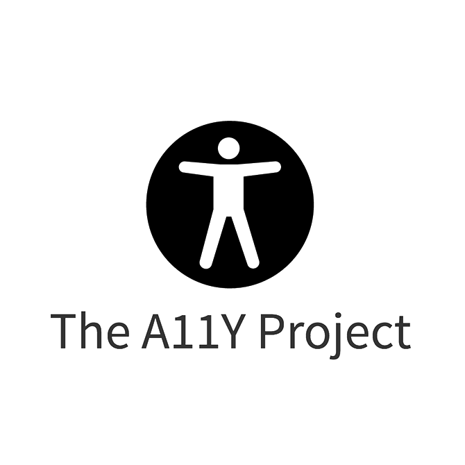 A black circle with a white stick figure person inside centered above text that reads "The A11y Project"