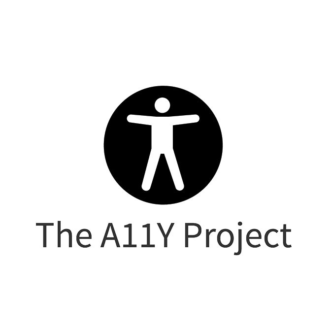 A black circle with a white stick figure person inside centered above text that reads "The A11y Project"