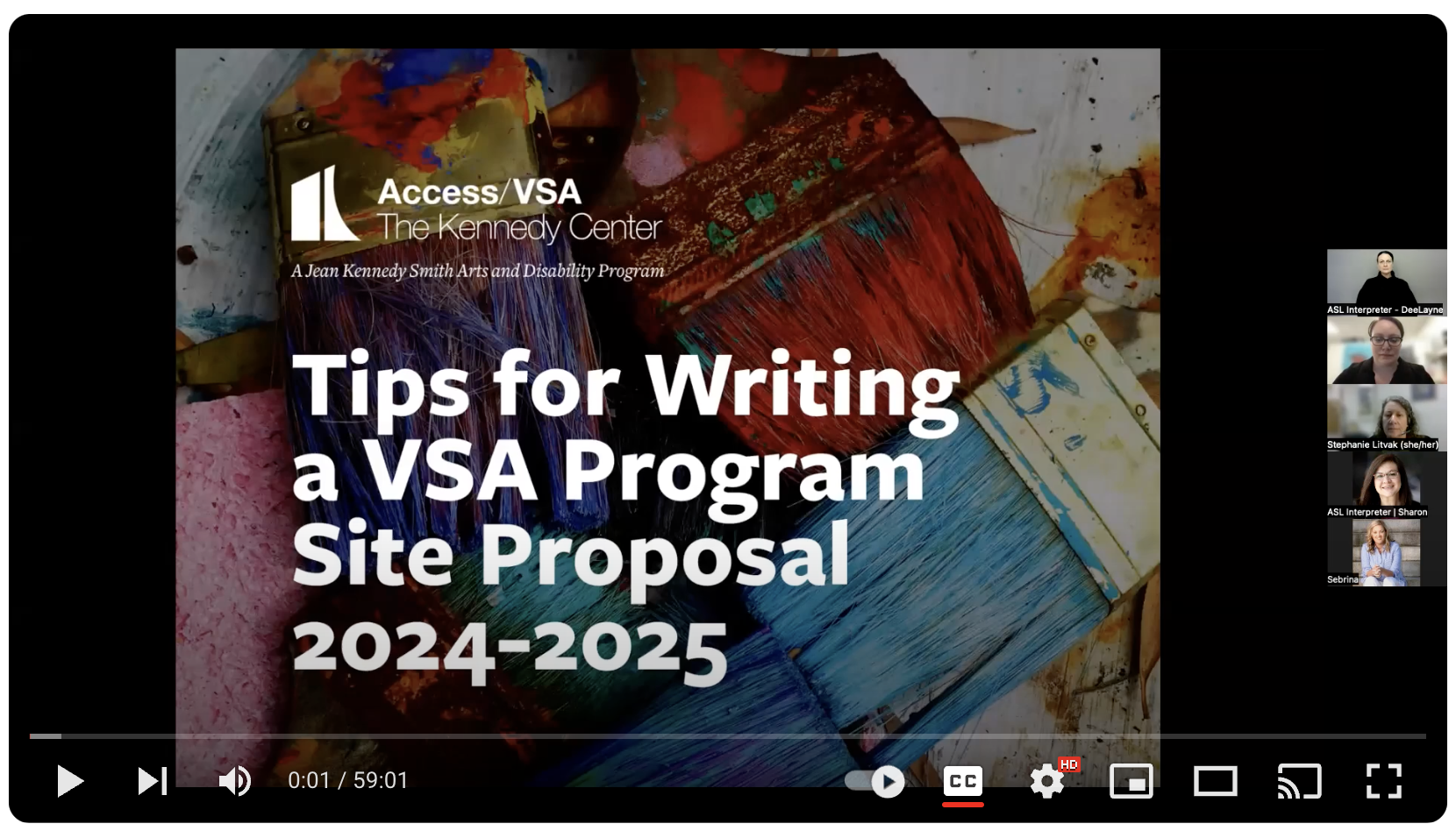 Screen shot of a You Tube video with the title Tips for Writing a VSA Program Site Proposal 2024-2025.