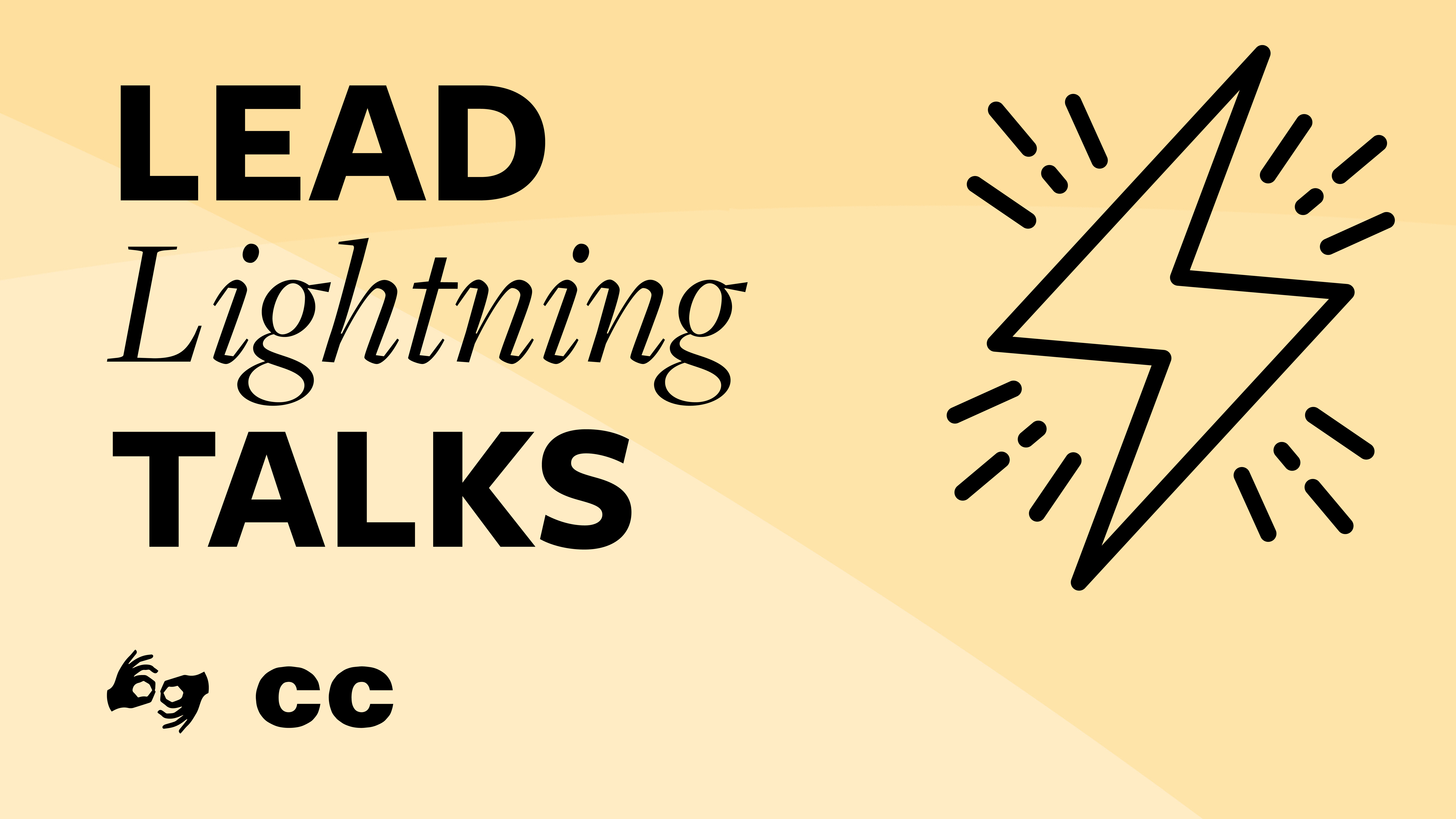 Yellow background with the text "LEAD Lighting Talks" and a graphic lightning bolt on the right.